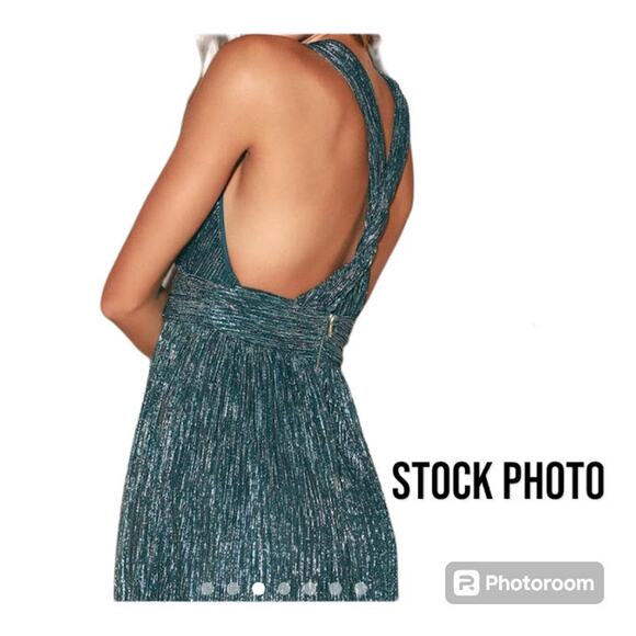 Lulu's Iridescent Teal Blue "Ailey Skater Dress" with Twisted Back Straps Size M - Picture 2 of 11